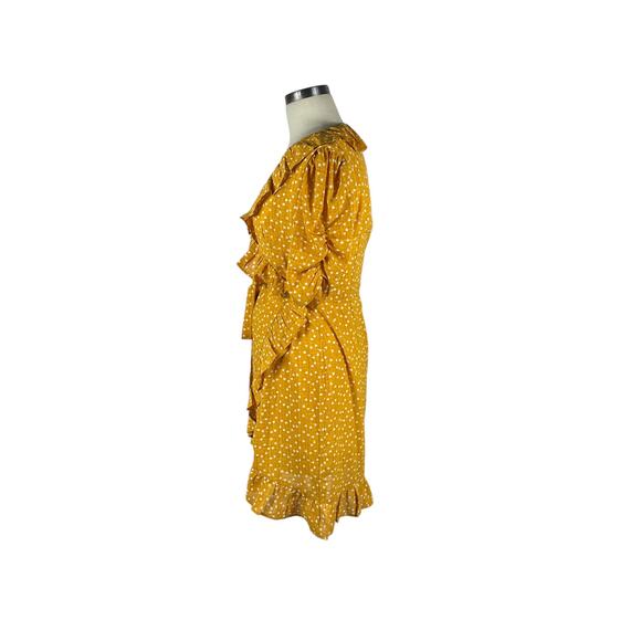 QUANTA DU SOLEIL Yellow Dress Heart Ruffle Wrap Tie Mini Size 34 XS Harriet - Picture 3 of 8